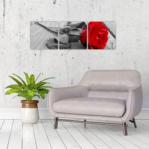Obraz ruže s červeným kvetom (Obraz 90x30cm)