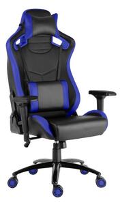 Herná stolička IRON XXL — PU koža, čierna / modrá, nosnosť 140 kg