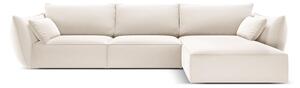 Béžová zamatová rohová pohovka (pravý roh/s leňoškou) Vanda – Mazzini Sofas