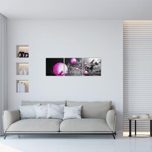 Abstraktný obraz - fialové gule (Obraz 90x30cm)
