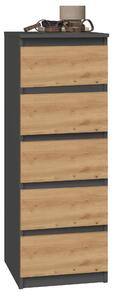 Topeshop W5 ANT/ART KPL, Antracit, Dub, 5 zásuvka/zásuviek, Drevotrieskové dosky, Moderné, Drevotrieskové dosky, Akrylonitrilbutadienstyren (ABS)
