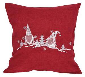 Forbyt Vianočná obliečka na vankúšik Škriatkovia červená, 40 x 40 cm