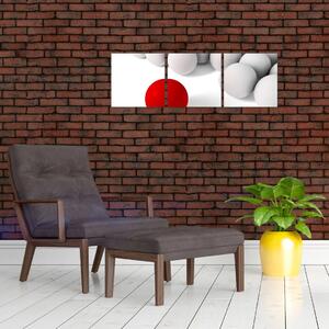 Červená guľa medzi bielymi - abstraktný obraz (Obraz 90x30cm)