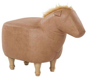 Stolička kôň z béžovej látky, drevené nohy, podnožka pre deti