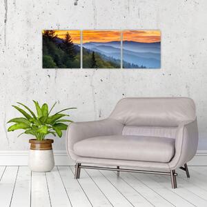 Obraz horskej krajiny pri západe slnka (Obraz 90x30cm)