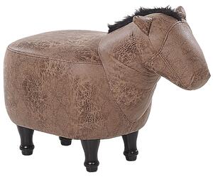 Stolička kôň z hnedej látky, drevené nohy, podnožka pre deti