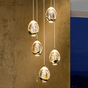 LED závesné svietidlo Rocio, 5 svetiel, kruhové, kov, sklo, zlatá