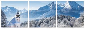 Kostol v horách - obraz zimnej krajiny (Obraz 90x30cm)