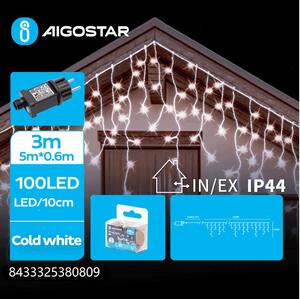 Aigostar - vonkajší LED svetelný reťazec 100xLED/8 funkcií 8x0,6m IP44 studená biela