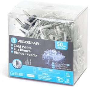 Aigostar - LED vonkajšia svetelná reťaz 50xLED/8 funkcií 8m IP44 studená biela