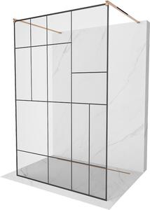 Mexen, Mexen Kioto ścianka prysznicowa wolnostojąca 100 x 200 cm, transparent/czarny wzór 8 mm, różowe złoto - 800-100-002-60-78