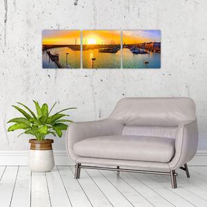 Obraz prístavu pri zapadajúcom slnku (Obraz 90x30cm)