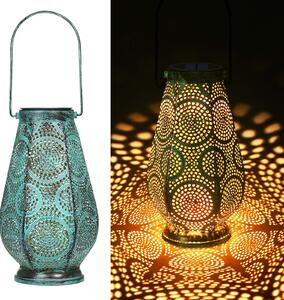 Solárne lampy na vonkajšie použitie, veľké, kovové. Zavesiteľné solárne lampy od spoločnosti JOYCREATOR, s vodotesnosťou IP65, vhodné do záhrady, na terasu, balkón, na vianočnú výzdobu alebo ako darček (turkusová farba, veľkosť: veľká) – 1 kus