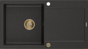 Mexen Leo, drez granitový 900x500x190 mm, 1-komorový, čierna-zlatá metalíza so zlatým sifónom, 6501901010-75-G