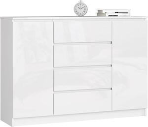 Veľká kombinovaná komoda SAVRILA - biela / biela lesklá