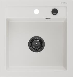 Mexen Vito, granitový drez 520x490x210 mm, 1-komorový, biela s čiernym sifónom, 6503521000-20-B