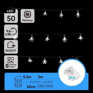 Aigostar - LED vonkajší vianočný reťaz 50xLED/8 funkcií 3xAA 5 m IP44 studená biela