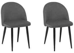 Sada 2 stoličiek šedých zamatových s čiernymi kovovými nohami pre retro minimalistický štýl jedáleň