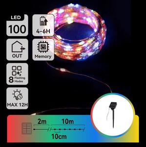 Aigostar - solárny LED reťazec, 100 LED, 8 režimov, 12 m, IP65, viacfarebný