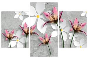 Abstraktný obraz kvetov na sivom pozadí (Obraz 90x60cm)