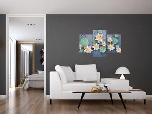 Kvety na modrom pozadí - obraz (Obraz 90x60cm)