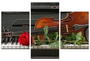 Obraz husle a ruže na klavíri (Obraz 90x60cm)