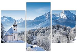 Kostol v horách - obraz zimnej krajiny (Obraz 90x60cm)