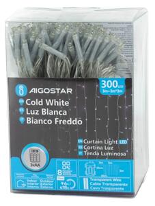 Aigostar-LED Vonkajšia vianočná reťaz 300xLED/8 funkcií 3xAA 6x2m IP44 studená biela
