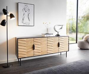 DELIFE Komoda Muvi 175 cm dub prírodná mango čierny kov čierny 4 dvierka