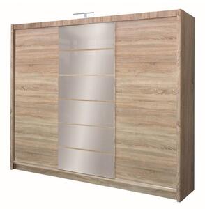 Šatníková skriňa so zrkadlom a LED osvetlením CASILDA - 250 cm, dub sonoma