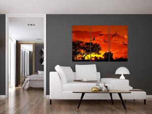 Obraz zapadajúceho slnka s vtákmi (Obraz 120x80cm)