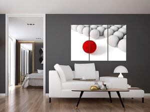 Červená guľa medzi bielymi - abstraktný obraz (Obraz 120x80cm)
