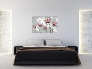 Abstraktný obraz kvetov na sivom pozadí (Obraz 120x80cm)