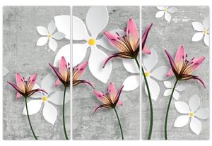 Abstraktný obraz kvetov na sivom pozadí (Obraz 120x80cm)