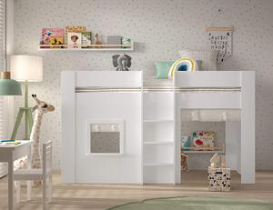 MUZZA Detská posteľ s domčekom a textilom noreno 90 x 200 cm biela
