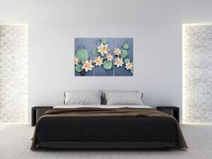 Kvety na modrom pozadí - obraz (Obraz 120x80cm)