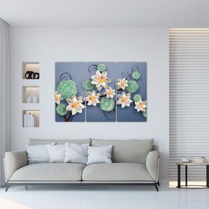 Kvety na modrom pozadí - obraz (Obraz 120x80cm)
