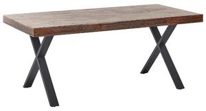 Jedálenský stôl tmavohnedý borovicové drevo MDF 180 x 90 cm čierne kovové nohy jedáleň obývacia izba industriálny štýl