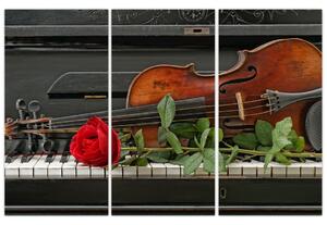 Obraz husle a ruže na klavíri (Obraz 120x80cm)