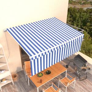 Maison Exclusive – Manuálna markíza, 4 x 3 m, modro-biela, 100% polyester