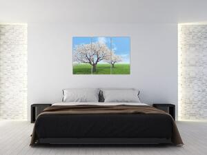 Obraz kvitnúceho stromu na jarné lúke (Obraz 120x80cm)