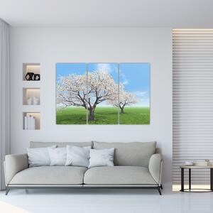 Obraz kvitnúceho stromu na jarné lúke (Obraz 120x80cm)