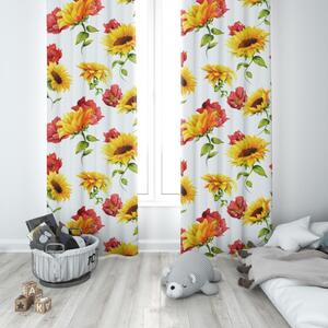 Hotový záves na krúžkoch slnečnice a divé maky 140x250 cm Farba Biela Rozmery 140x250 cm