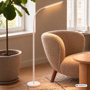 Briloner LED stojacia lampa Mura, biela, výška 170 cm, kov, dotykový stmievač, Biela / opálová, Obývacia izba / jedáleň, Plast, Moderný