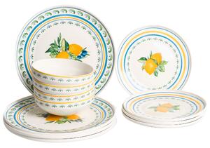 12-dielna sada jedálenského riadu biela zelená porcelán so vzorom citrónov glazúrovaný povrch servis pre 4 osoby kuchyňa jedáleň