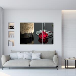 Červená ruža na stole - obrazy do bytu (Obraz 120x80cm)