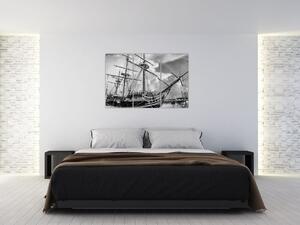 Čiernobiely obraz plachetnica (Obraz 120x80cm)
