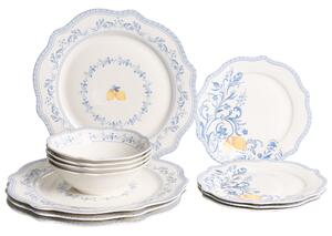 12-dielna sada jedálenského riadu biela modrá porcelán so stredomorským vzorom glazúrovaný povrch servis pre 4 osoby kuchyňa jedáleň