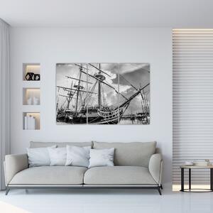 Čiernobiely obraz plachetnica (Obraz 120x80cm)