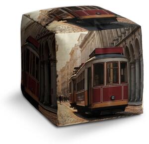Sablio Taburet Cube Historická červená električka - 40x40x40 cm